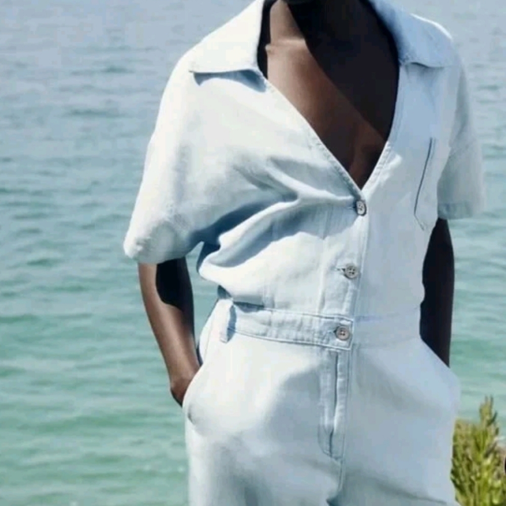 WOMEN'S ZARA DENIM JEAN ROMPER JUMPSUIT SZ MEDIUM $89